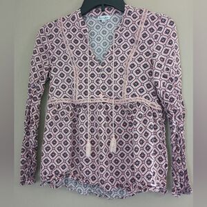 Love Fire Pink Babydoll Shirt V Neck Tassels Size Small